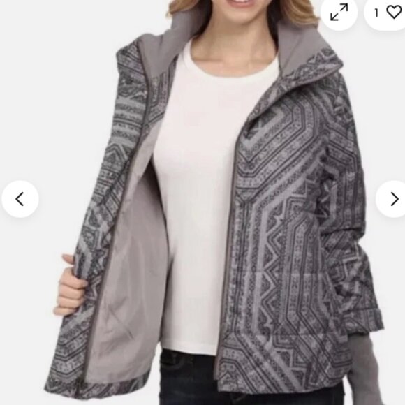 PRANA Lily Puffer Jacket Gray Printed Sz M - Picture 2 of 7